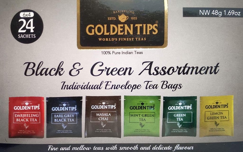 Golden Tips Black and Green Assortment Individual Envelope Tea Bags (48 Gram, 24 Bag-Pack of 2)
