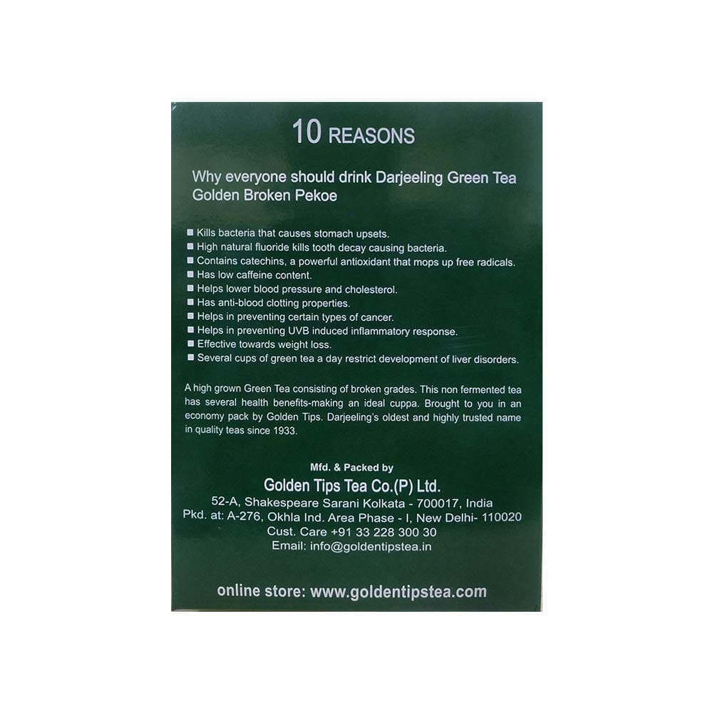 Golden Tips Healthy/ Natural and Organic Loose Leaves Darjeeling Green Tea Broken Pekoe (250 Gram, 125 cups)