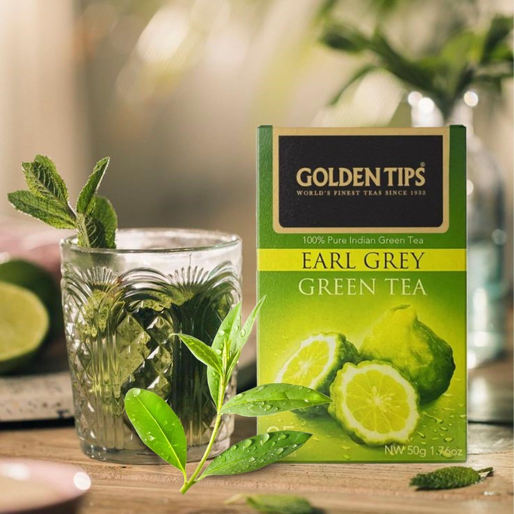 Golden Tips 100% Pure Indian Earl Grey Bergamot Flavoured Green Tea Bags Box (50gm- 25 Tea bags)