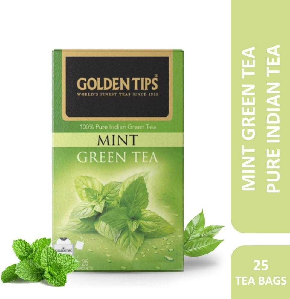 Golden Tips Fresh Flavoured Mint Green Tea Bags Box
