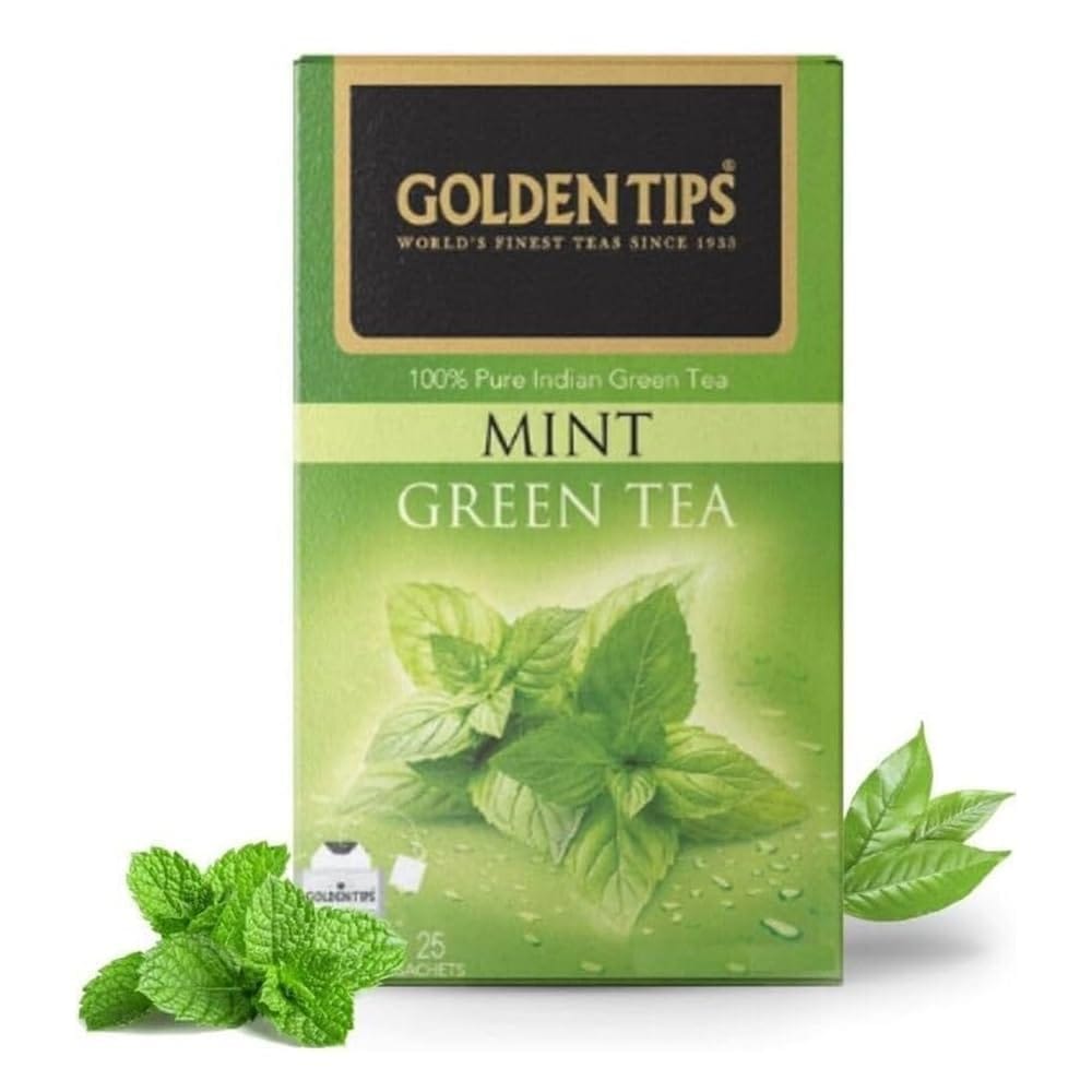 Golden Tips Fresh Flavoured Mint Green Tea Bags Box