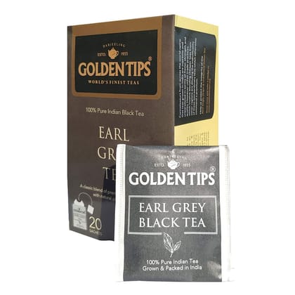 Golden Tips Healthy/Natural and Organic Pure India Earl Grey Black Tea Bags (20 Bags, 40 Gram, Pack of 2)