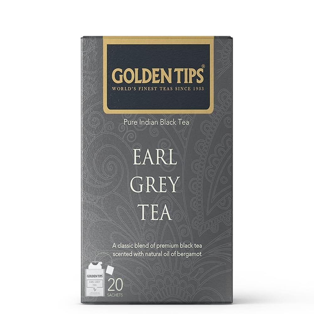 Golden Tips Healthy/Natural and Organic Pure India Earl Grey Black Tea Bags (20 Bags, 40 Gram, Pack of 2)