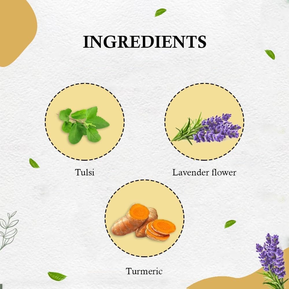 Golden Tips HERBYOGA Herbal Tea Tulsi, Turmeric and Lavendar Pouch (100 Gram, 50 cups)