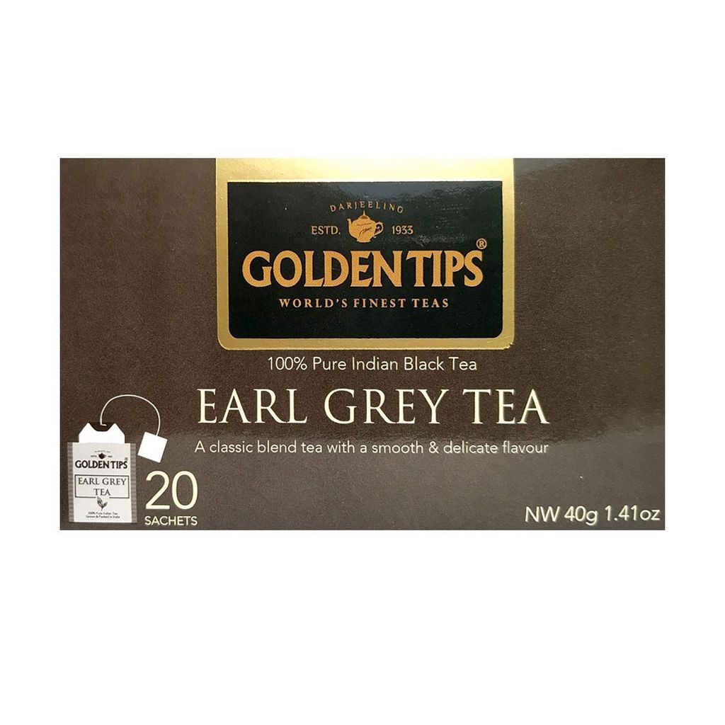 Golden Tips Healthy/Natural and Organic Pure India Earl Grey Black Tea Bags (20 Bags, 40 Gram, Pack of 2)