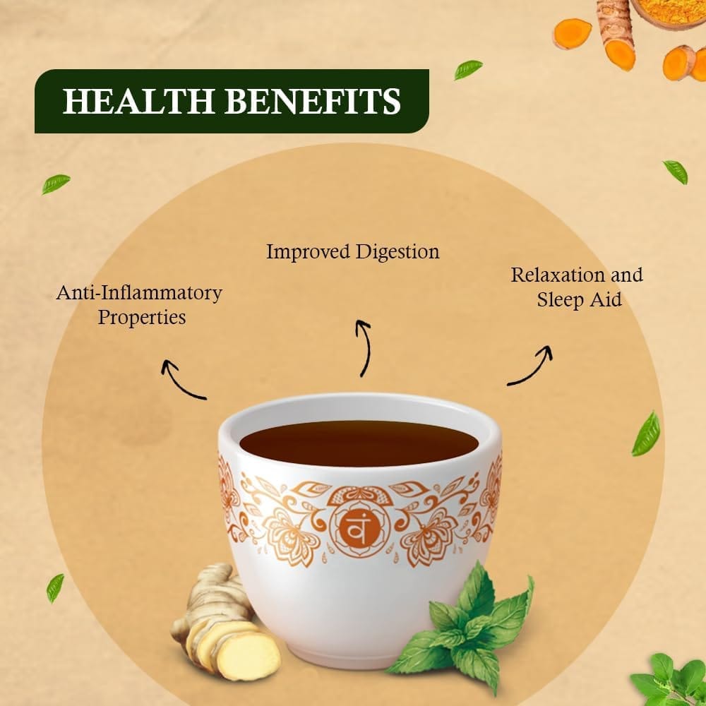 Golden Tips HERBYOGA Herbal Tea Tulsi, Turmeric and Ginger Pouch (100 Gram, 50 cups)