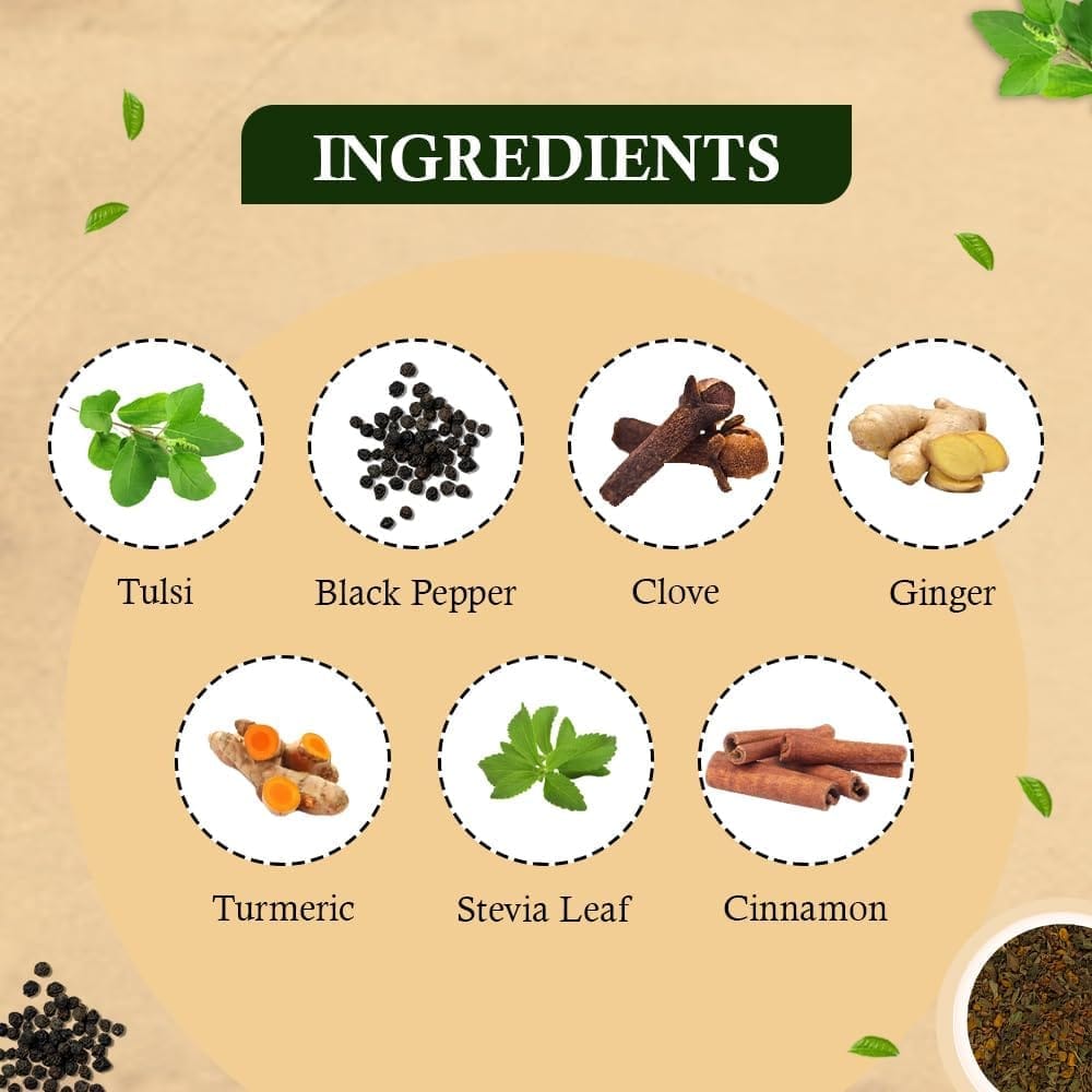 Golden Tips HERBYOGA Herbal Tea Tulsi, Turmeric and Ginger Pouch (100 Gram, 50 cups)