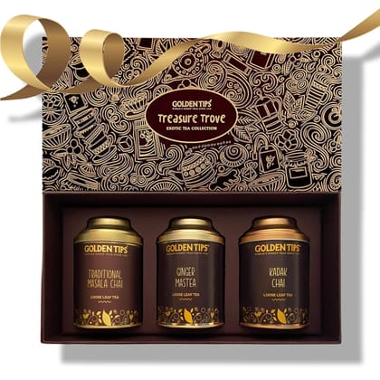 Golden Tips Gift Boxes Combo Traditional Masala Chai, Ginger Mastea, Kadak Chai (450 gram-225 Cups)