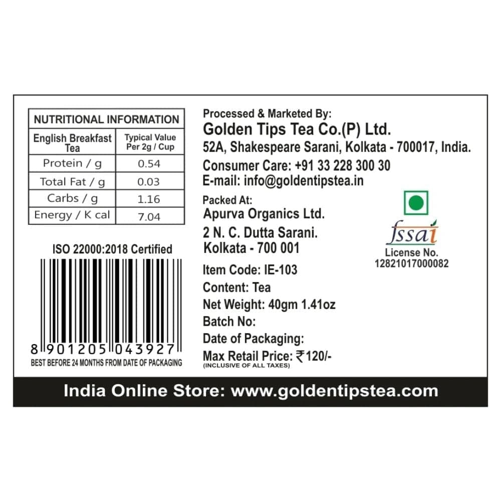 Golden Tips Classic Blend English Breakfast Teabags (200g, 100 Cups)