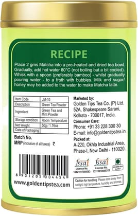 Golden Tips Healthy/Natural and Organic Japanese Mint Matcha Green Tea Powder, No Additives, Antioxidant-Rich Superfood, No Artificial Sweeteners (50 gm Each- Pack of 2)