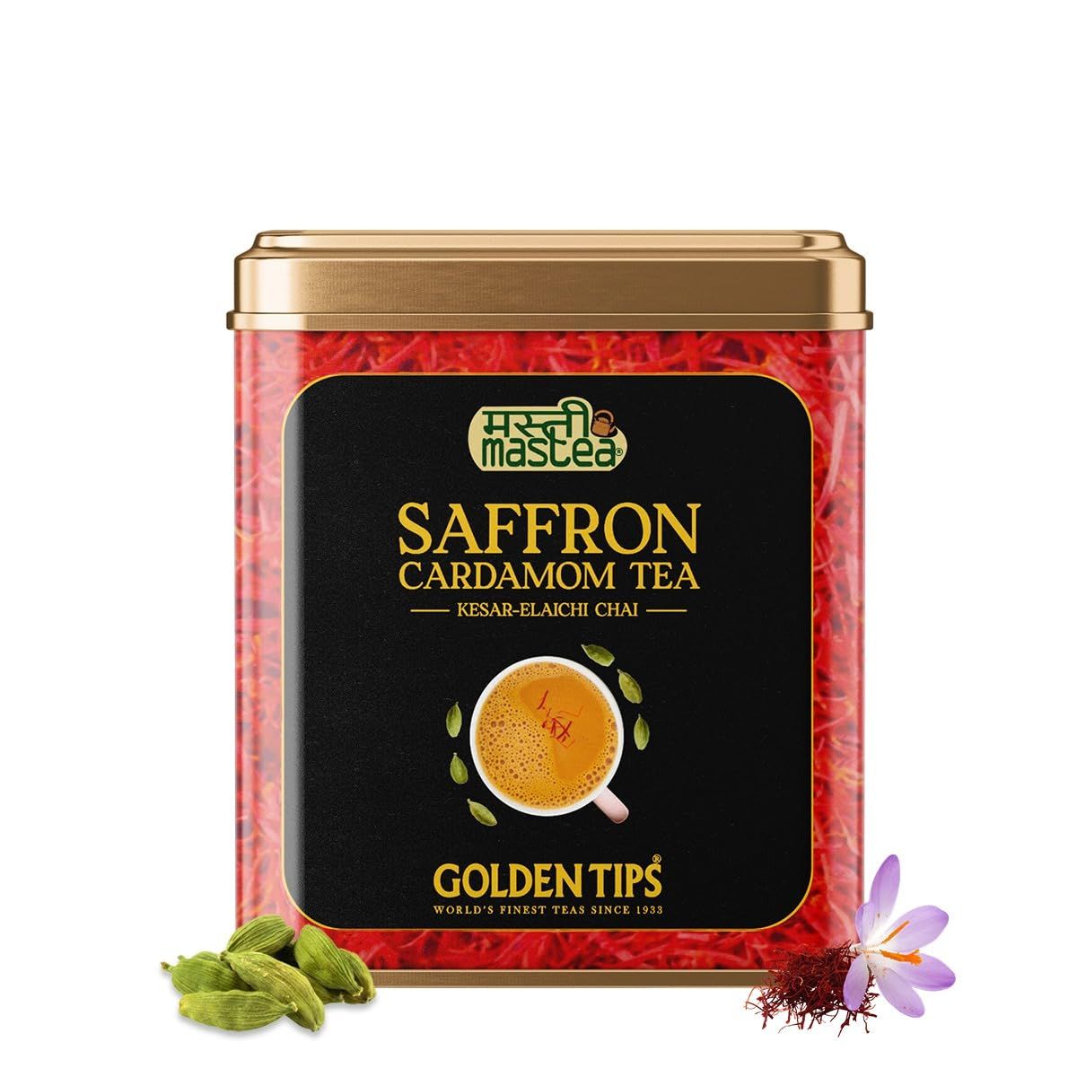 Golden Tips Saffron Cardamom (Elaichi) Exotic Robust CTC Chai 250 Gram