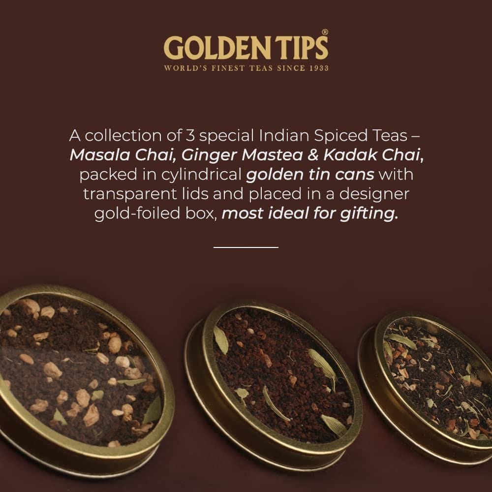 Golden Tips The Archaive - 3 in 1 Gift boxes Combo of Masala Chai, Ginger Mastea & Kadak Chai (90 gm-45 Cups)