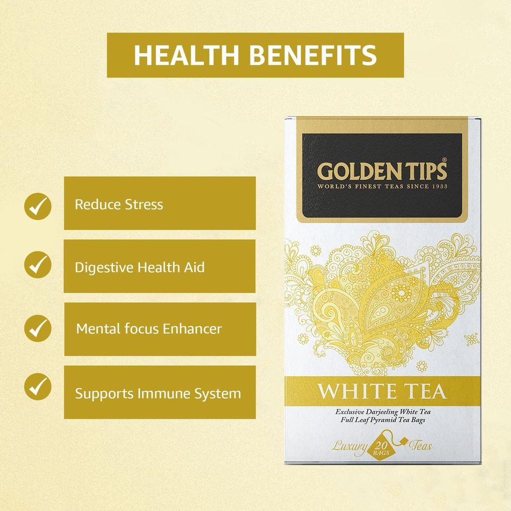 Golden Tips Darjeeling Pyramid White Tea Bag (20 cups, 30 Grams)