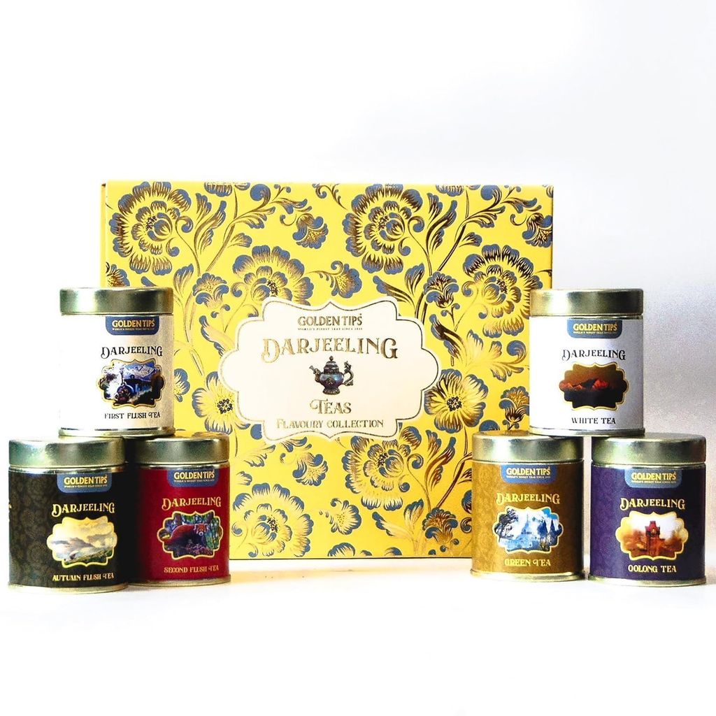 Golden Tips Flavoury Collection of Darjeeling Teas | First Flush, Second Flush, Autumn Flush, Green, White and Oolong Tea | 25g x 6