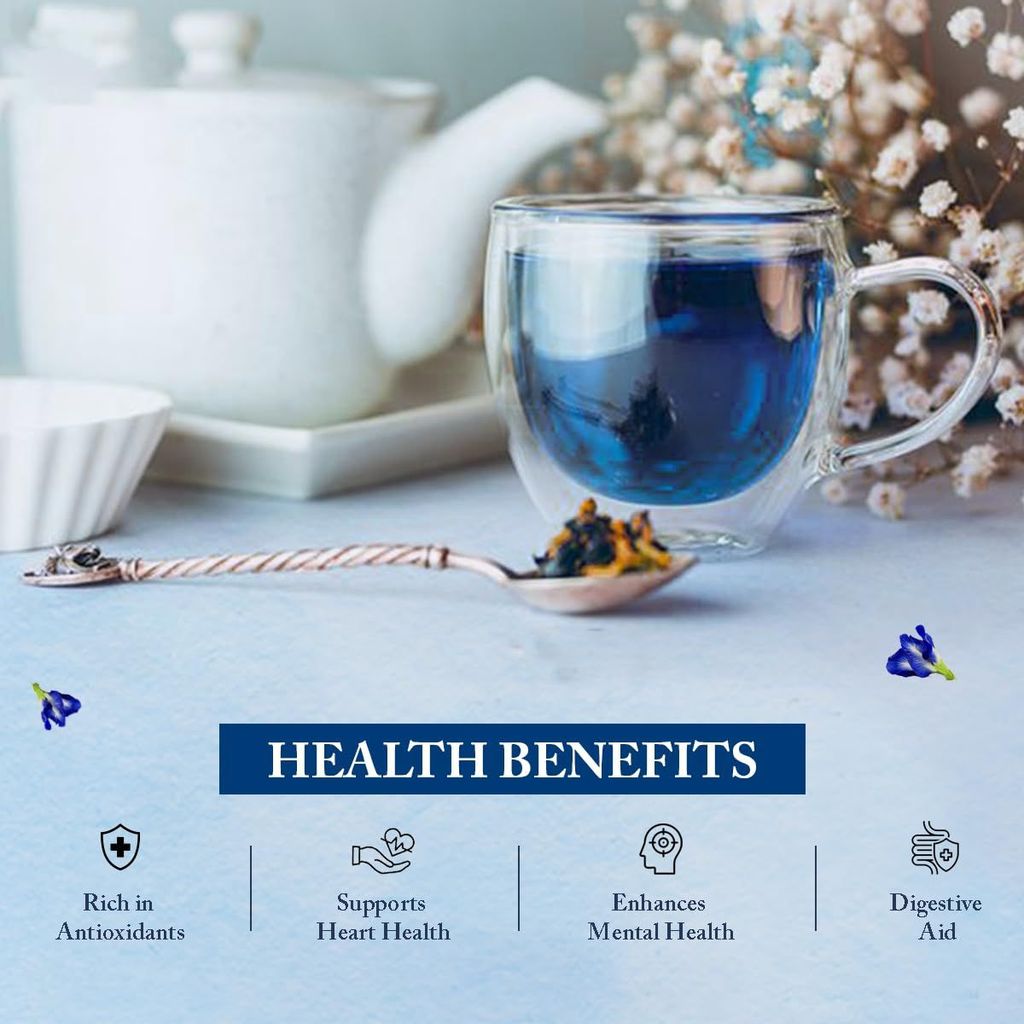 Golden Tips Blue Myriad Infusion Blue Tea, Dried Butterfly Pea Flower, Premium Zipper (100gm-50 cups)
