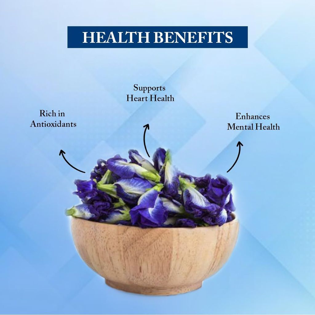 Golden Tips Blue Blush Pure Butterfly and Rose Petals Infusion Blue Tea, Dried Butterfly Pea Flower, Premium Zipper (100gm -50 cups)