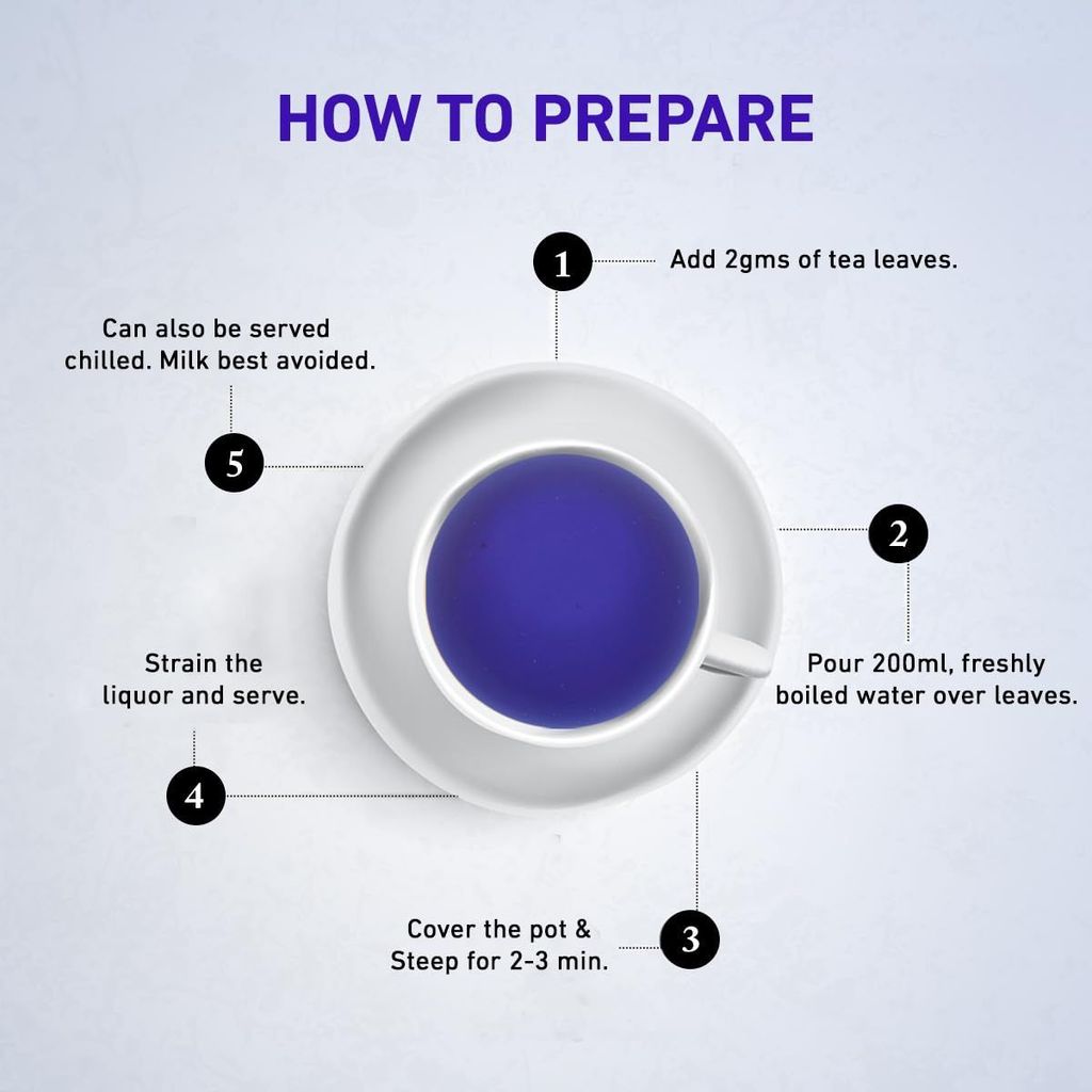 Golden Tips Amethyst Shimmer Pure Butterfly Pea Petals Infusion Blue Tea, Dried Butterfly Pea Flower, Premium Zipper (100gm-50 cups)