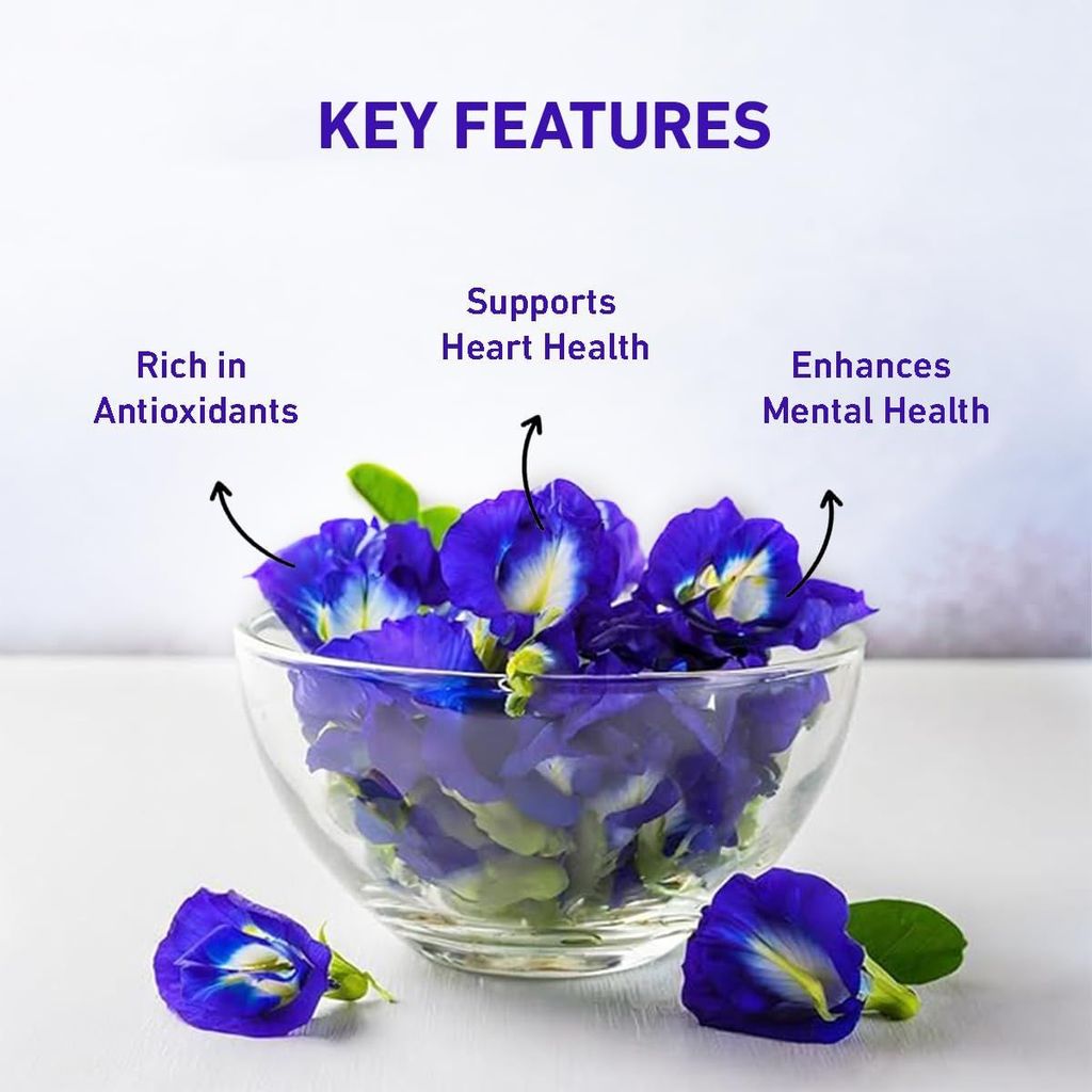 Golden Tips Amethyst Shimmer Pure Butterfly Pea Petals Infusion Blue Tea, Dried Butterfly Pea Flower, Premium Zipper (100gm-50 cups)