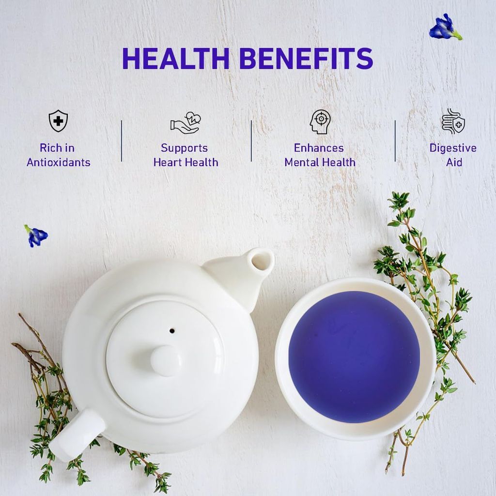 Golden Tips Amethyst Shimmer Pure Butterfly Pea Petals Infusion Blue Tea, Dried Butterfly Pea Flower, Premium Zipper (100gm-50 cups)