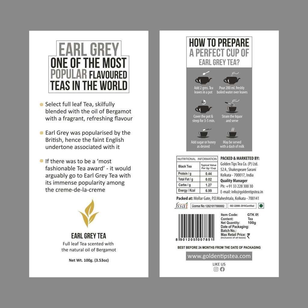 Golden Tips Earl Grey Loose Leaves Black Tea (100 gm - 50 cups)