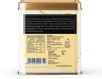 Golden Tips Vanilla Flavour Loose Leaves Black Tea Tin Can (100 Gram , 50 cups)