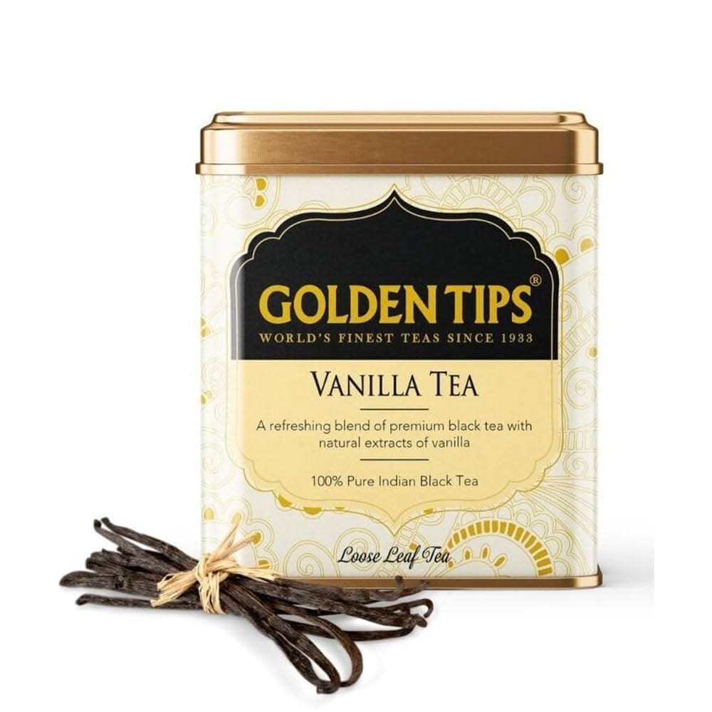 Golden Tips Vanilla Flavour Loose Leaves Black Tea Tin Can (100 Gram , 50 cups)