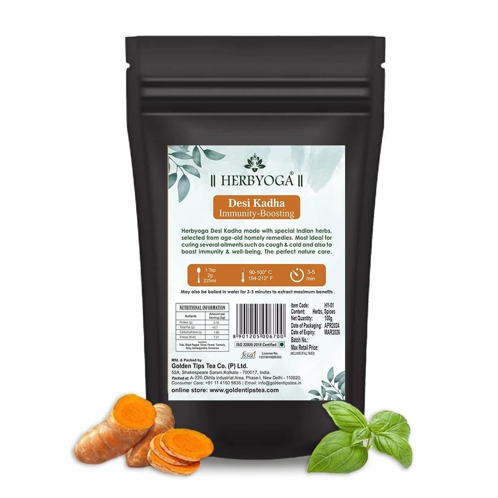 Golden Tips HERBYOGA Desi Kadha Herbal Tea Immunity Booster Pouch (100 Gram, 50 cups)