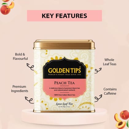 Golden Tips Peach Flavor Black Tea Loose-Leaf Healthy And Natural Tea (100 Gram, 50 Cups)
