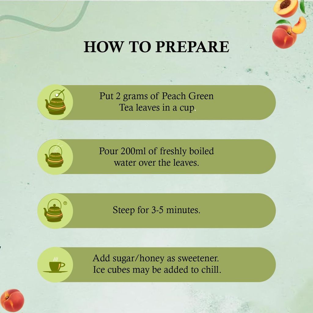 Golden Tips Peach Green Tea Loose Leaves Tin can (100 Gram , 50 cups)