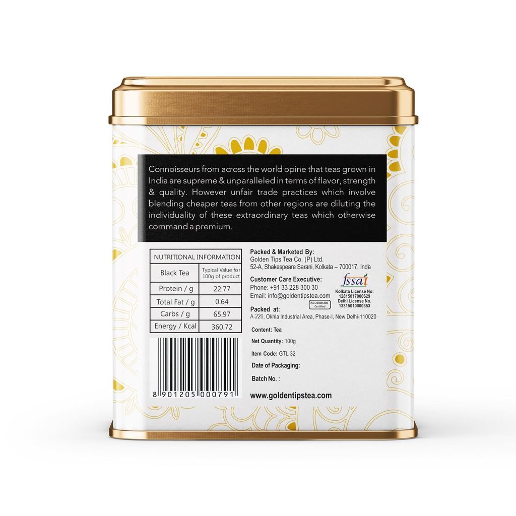 Golden Tips Full Leaf Black Tea Tin Can Chocolate Flavour (50 cups, 100 Gram )