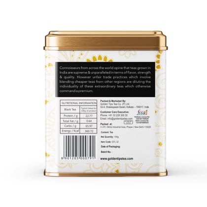 Golden Tips Full Leaf Black Tea Tin Can Chocolate Flavour (50 cups, 100 Gram )