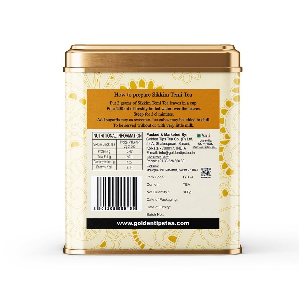 Golden Tips Garden Fresh Loose Leaf Temi Sikkim Black Tea Tin Can (100 Gram , 40 cups)