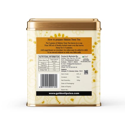 Golden Tips Garden Fresh Loose Leaf Temi Sikkim Black Tea Tin Can (100 Gram , 40 cups)