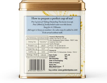 Golden Tips Healthy/ Natural Loose Leaves Sparkling Oolong Tea Tin can (50 Gram, 25 cups)