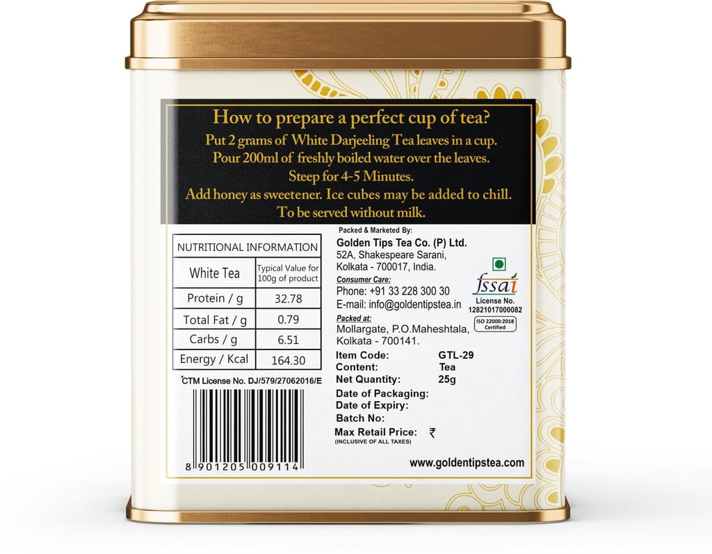 Golden Tips White Exotica Tea Loose Leaves Tin can (25 Gram, 12 cups)