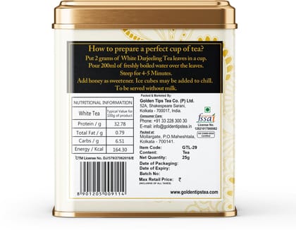 Golden Tips White Exotica Tea Loose Leaves Tin can (25 Gram, 12 cups)