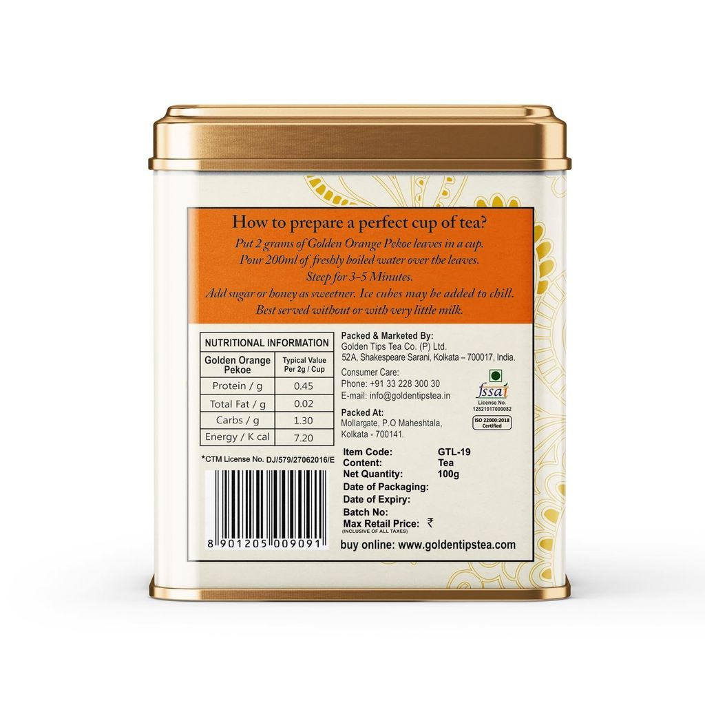Golden Tips Orange Pekoe Black Tea Loose Leaves Tin can (100 Gram, 50 cups)