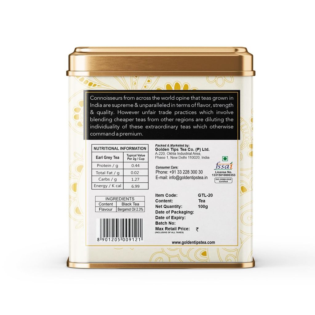 Golden Tips Loose Leaves Earl Grey Black Tea Tin can (100 Gram , 50 cups)