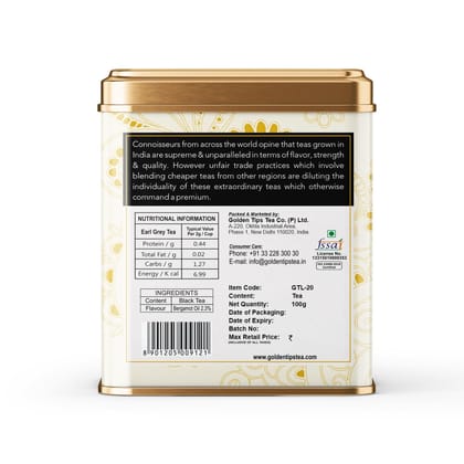 Golden Tips Earl Grey Loose Leaf Black Tea Blended With Oil Of Bergamot, Brew Hot/Iced Tea, (100 Gram, 50 cups) Golden Tips Earl Grey Loose Leaf Black Tea Blended With Oil Of Bergamot, Brew Hot/Iced Tea, (100 Gram, 50 cups)