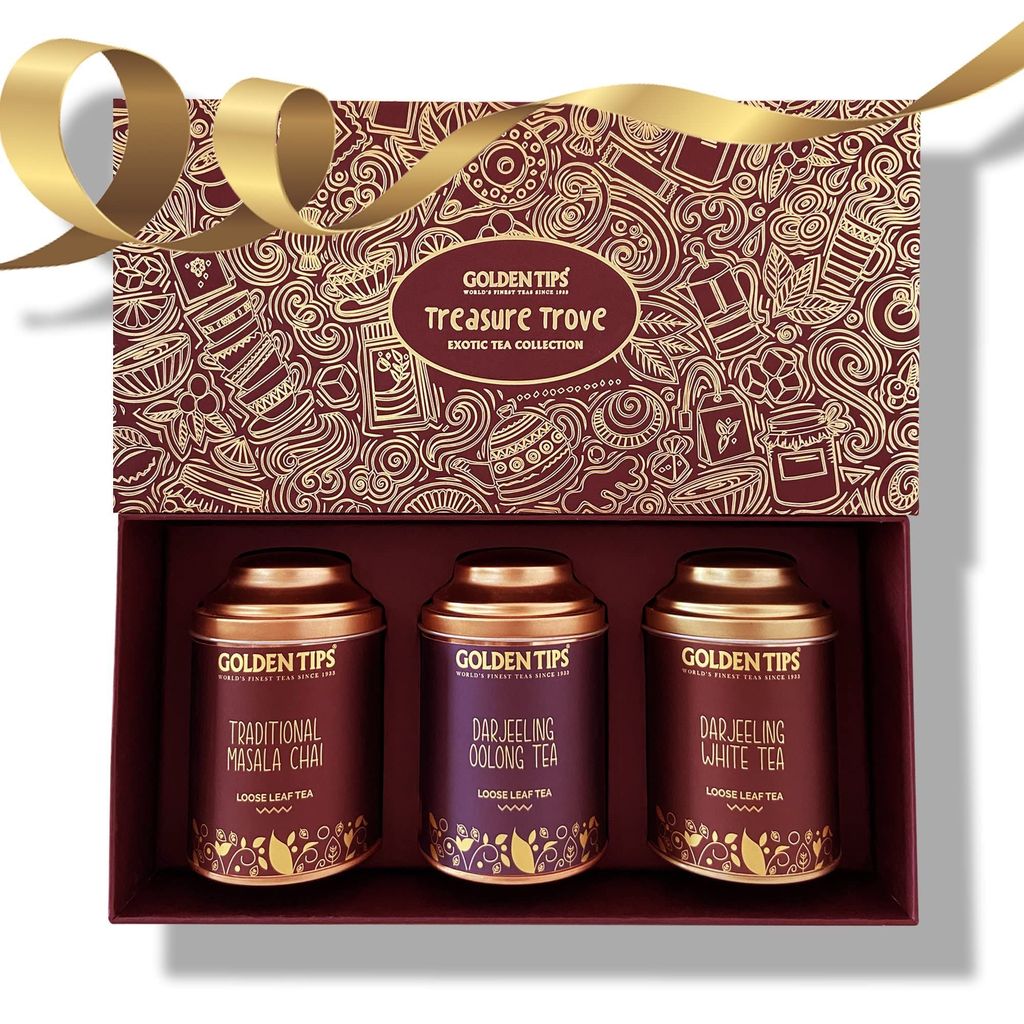 Golden Tips Assorted Tea Gift Box | Immunity Boosting Darjeeling Teas | Gift of Health | Diwali Gift Set | Gift Hamper Combo of Masala chai + Oolong Tea + Darjeeling White Tea