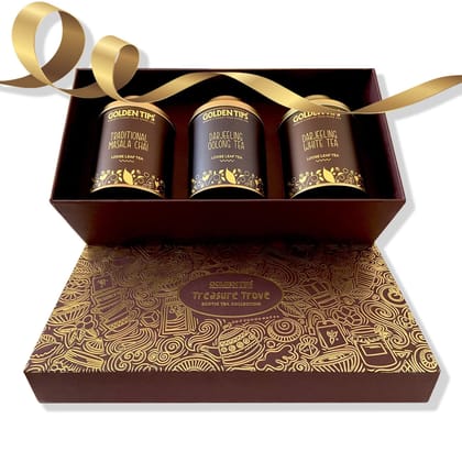 Golden Tips Assorted Tea Gift Box | Immunity Boosting Darjeeling Teas | Gift of Health | Diwali Gift Set | Gift Hamper Combo of Masala chai + Oolong Tea + Darjeeling White Tea