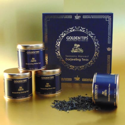 Golden Tips Seasons Harvest Darjeeling Teas, Handpicked Black, Oolong, Green & White Teas in a Gold Foiled Gift Box, Ideal for Gifting & valentine's Special Occasions .