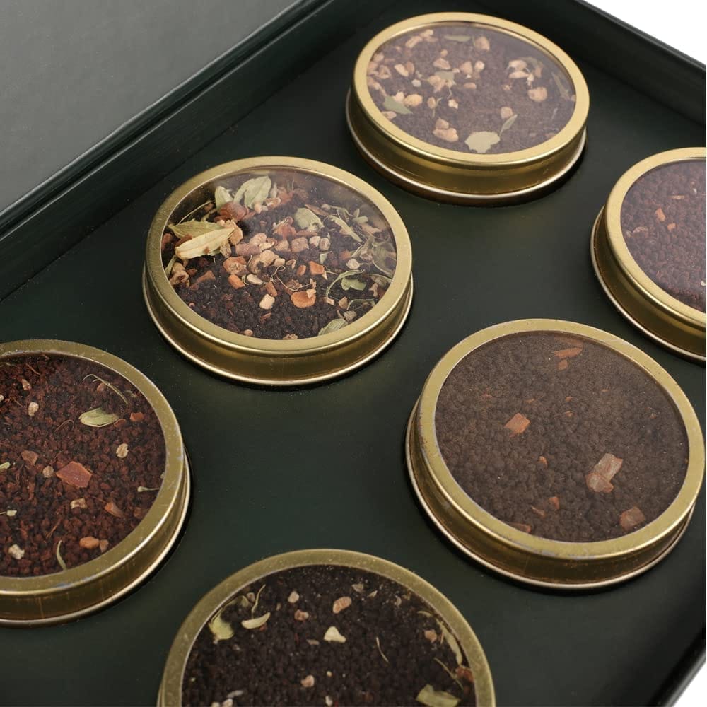 Golden Tips Gift Combos of Masala Chai, Ginger Mastea, Saffron Cardamom Tea, Kadak Chai, Cinnamon CTC Tea & Ginger CTC Tea (3.53oz - 100 gm - 50 cups)