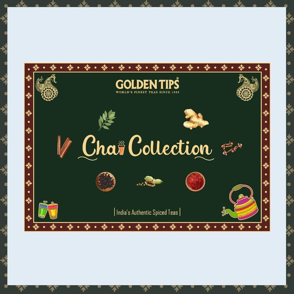 Golden Tips Gift Combos of Masala Chai, Ginger Mastea, Saffron Cardamom Tea, Kadak Chai, Cinnamon CTC Tea & Ginger CTC Tea (3.53oz - 100 gm - 50 cups)