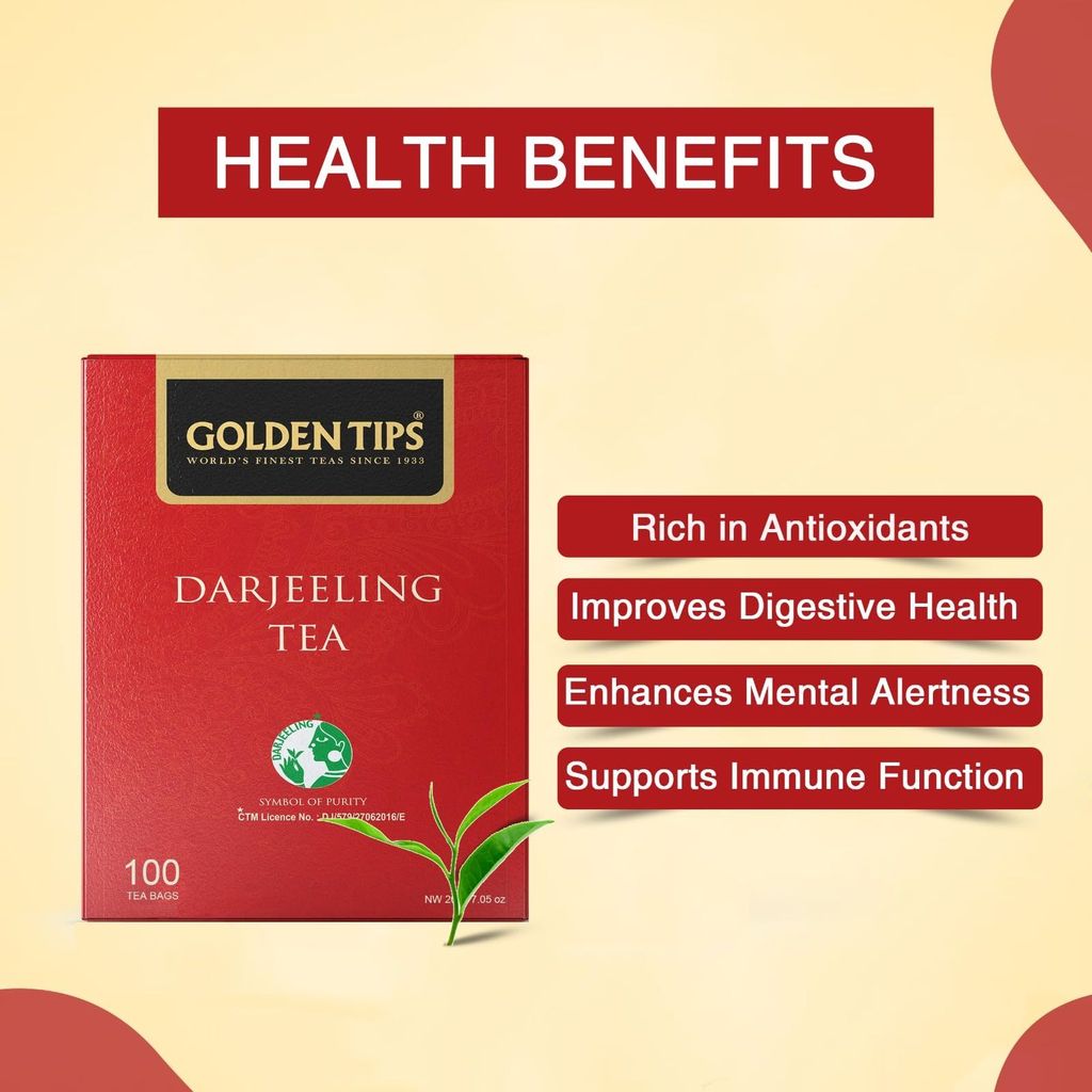 Golden Tips Pure Darjeeling Black Tea Bags (100 Bags, 200 Gram)