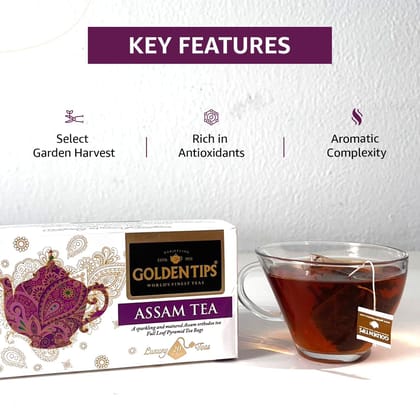 Golden Tips Assam Pyramid Black Tea bag (20 Tea Bags, 40 Gram)