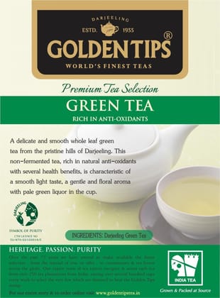 Golden Tips Darjeeling Green Tea Loose Leaves Brocade Bag (200 Gram , 100 cups)