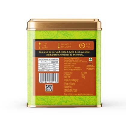 Golden Tips Kashmiri Kahwa Green Tea Blended with Cinnamon Sticks, Cardamom, Saffron Loose Leaves Tin Can (100 Gram, 50 cups)