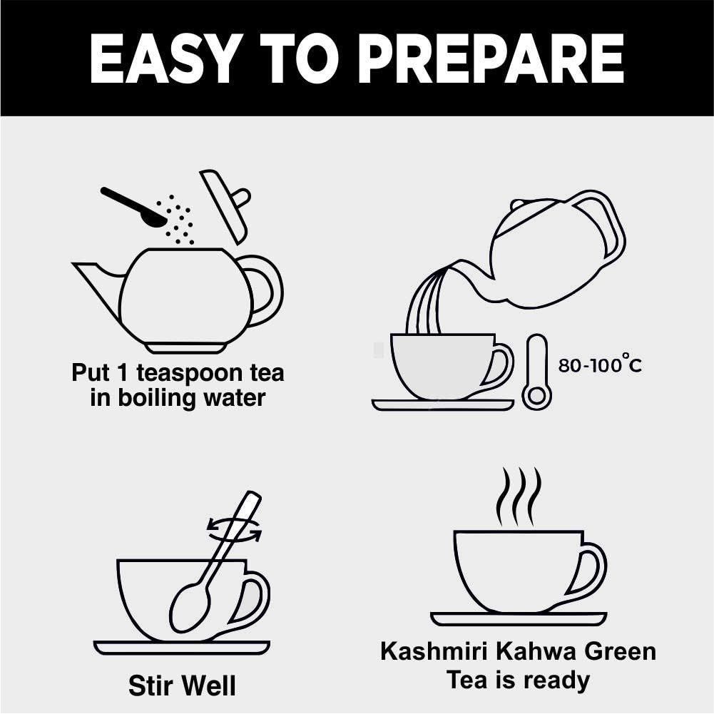 Golden Tips Kashmiri Kahwa Green Tea Blended with Cinnamon Sticks, Cardamom, Saffron Loose Leaves Tin Can (100 Gram, 50 cups)