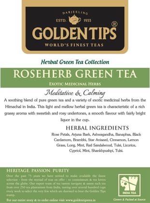 Golden Tips Darjeeling Loose Leaves Pure Rose herb Green Tea Brocade Bag (200 Gram -100 cups)